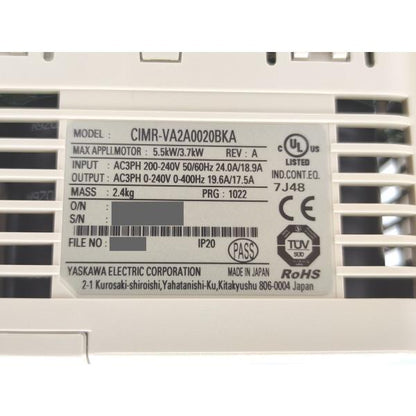 箱汚れマジック書込あり 新品 安川電機 CIMR-VA2A0020BKA REV:A
