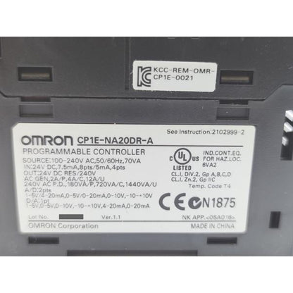 箱開封済み 箱よごれあり 未使用 オムロン OMRON CP1E-NA20DR-A Ver.1.1