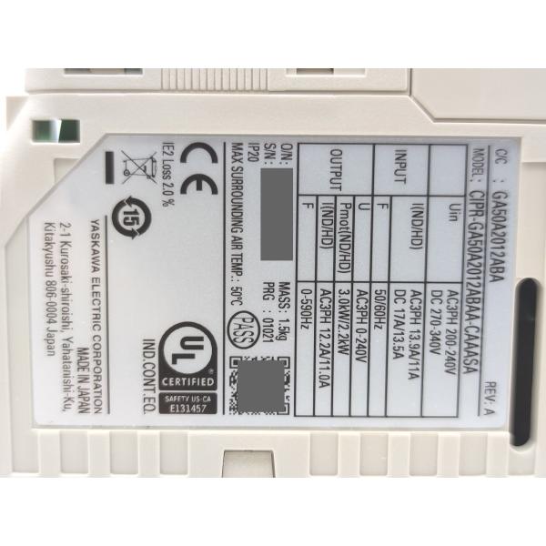 箱マジック書込あり 未使用 安川電機 GA50A2012ABA REV:A