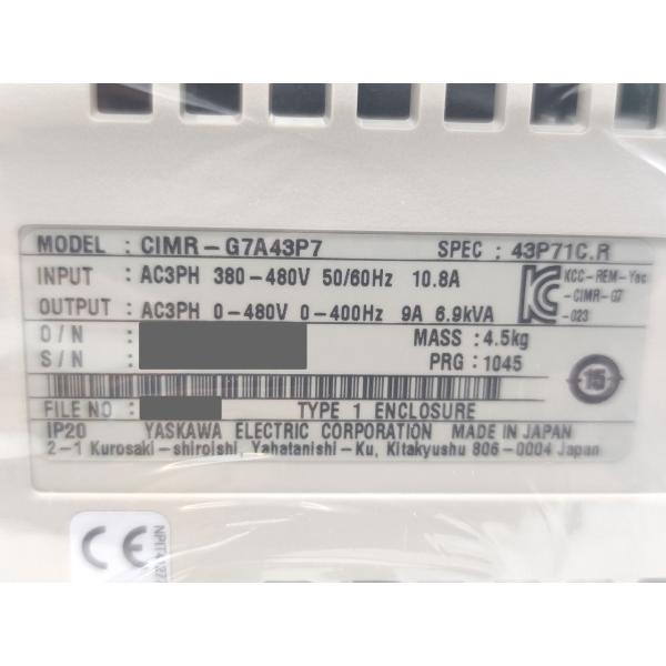 箱開封済み 未使用 安川電機 YASKAWA CIMR-G7A43P7