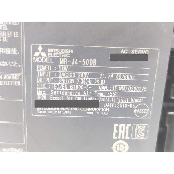 中古 三菱 MITSUBISHI MR-J4-500B MR-BAT6V1SET
