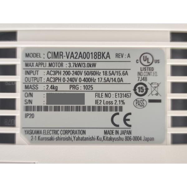 箱汚れマジック書込あり 未使用 安川電機 CIMR-VA2A0018BKA REV:A