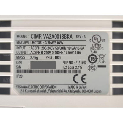 箱汚れマジック書込あり 未使用 安川電機 CIMR-VA2A0018BKA REV:A