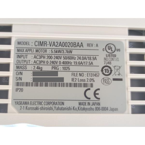 箱マジック書込あり 未使用 安川電機 CIMR-VA2A0020BAA REV:A