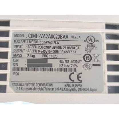 箱マジック書込あり 未使用 安川電機 CIMR-VA2A0020BAA REV:A