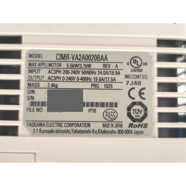 箱いたみマジック書込あり 新品 安川電機 CIMR-VA2A0020BAA  REV:A