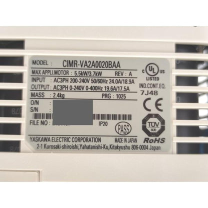 箱いたみマジック書込あり 新品 安川電機 CIMR-VA2A0020BAA  REV:A